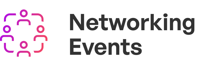 Logo with 'Networking Events' text and people icons in pink.