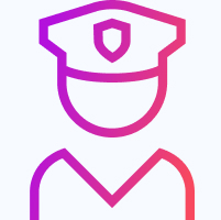 Illustration of a security officer in SPC Free Zone branding colors.