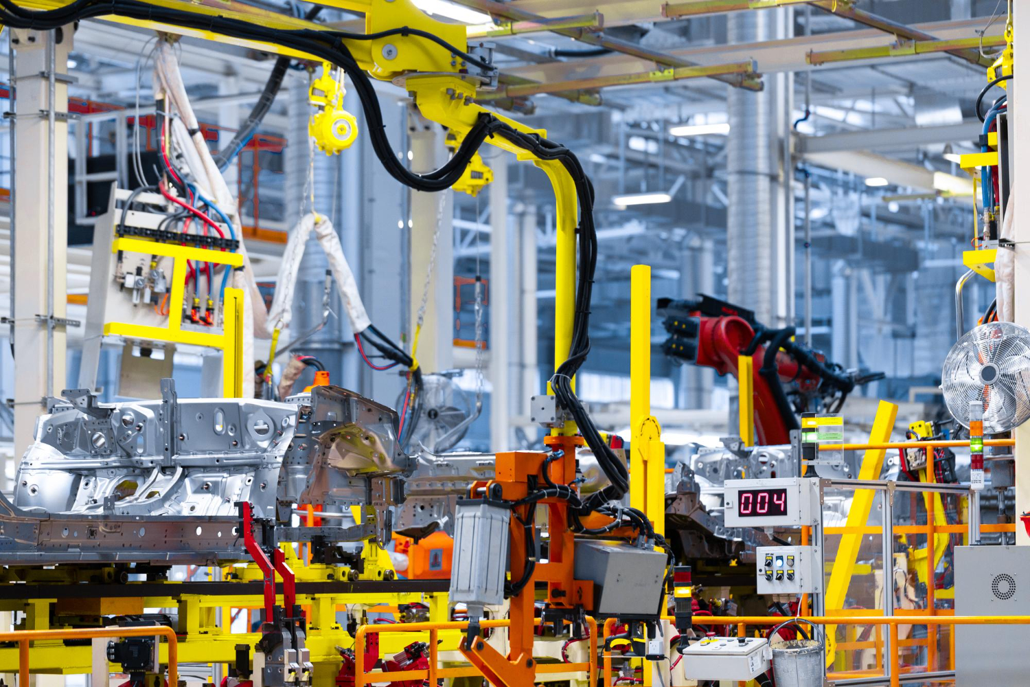 Manufacturing assembly line in an industrial facility.