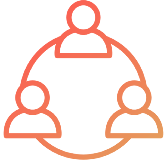 Three person icons interconnected in a circular pattern.