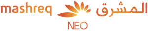 Mashreq Neo logo with Arabic text and stylized sunburst.
